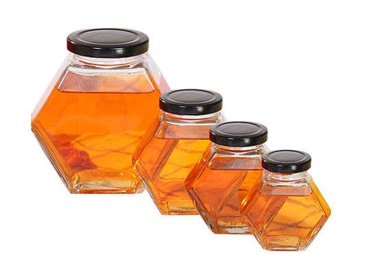 250ml-750ml het glas Honey Jars With Lids, Hexagon Glaskruiken ontruimt Kleur