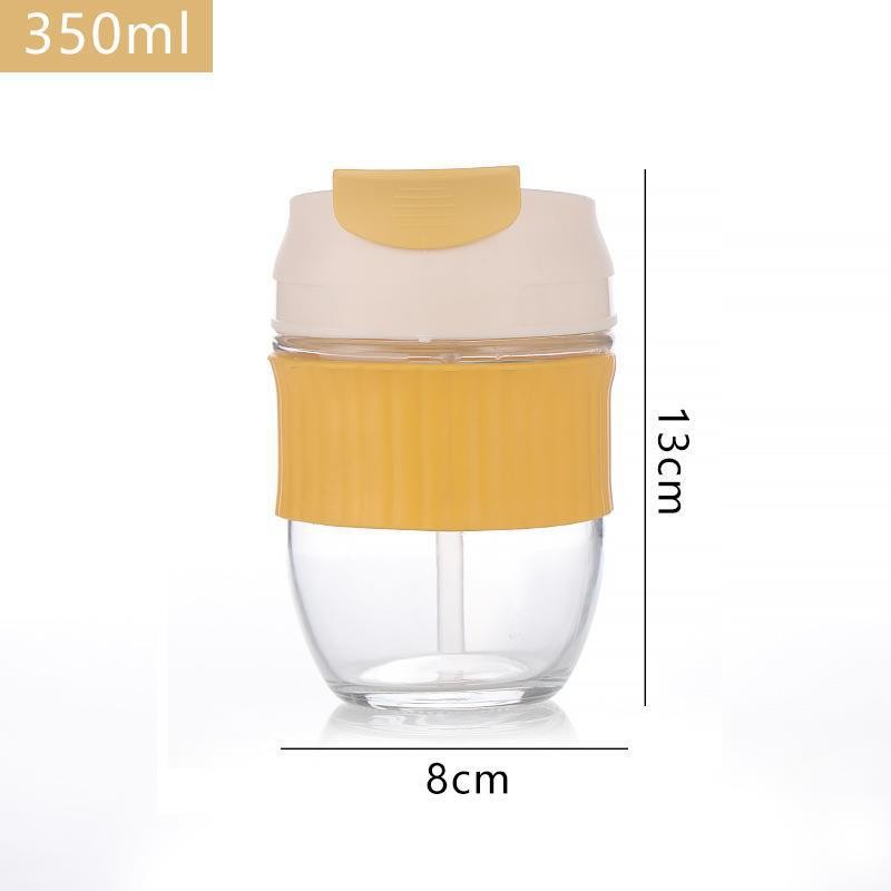 350ML Glass Tumbler with Silicone Sleeve Glass Cups with Lids and Straws Portable Iced Coffee Glasses