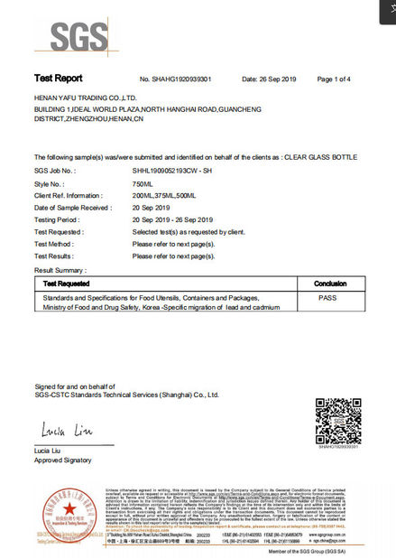 China China Yafu Glassware Co., Ltd. Certificaten